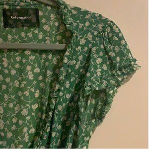 Reformation green floral wrap dress